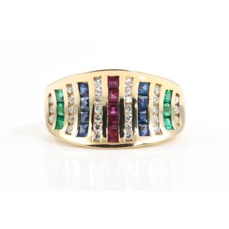 Ruby, Sapphire, Emerald and Diamond Ring