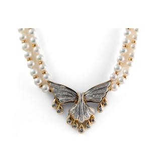 Akoya Pearl, Diamond Double-row Necklace