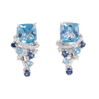 Blue Topaz, Sapphire & Diamond Earrings