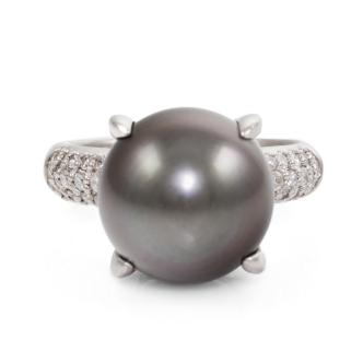 11.7mm Tahitian Pearl and Diamond Ring