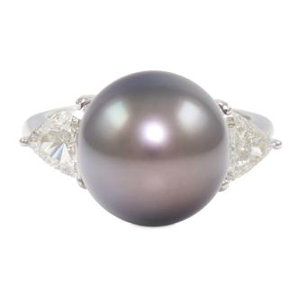 12.3mm Tahitian Pearl and Diamond Ring