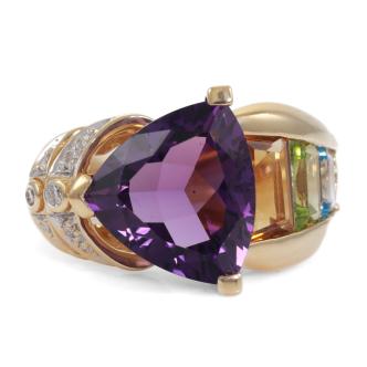 Amethyst, Mixed Gemstone & Diamond Ring